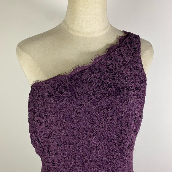 ADRIANNA PAPELL One Shoulder All Over Lace Purple Full Length Maxi Gown 10 - Picture 3 of 9